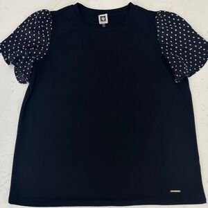 Anne Klein Black Blouse with Patterned Sheer Sleeves - Size 1X